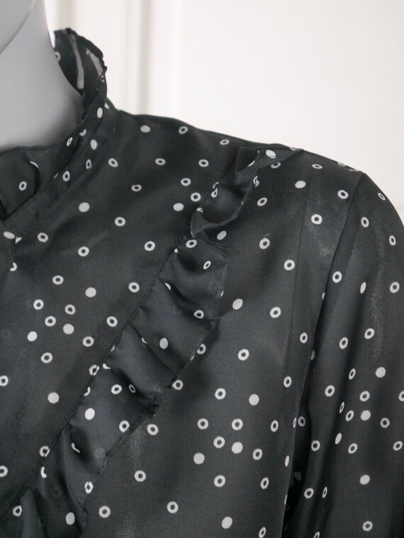 80s Vintage Black & White Blouse, Large, Size 12 … - image 5