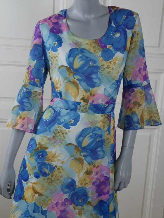 Swedish Vintage Floral Maxi Dress, 1970s Pale Blu… - image 7