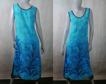 Turquoise Sleeveless Dress, 90s European Vintage Long Midi: Size 10 US, 14 UK