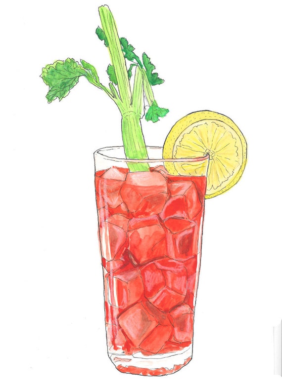 Bloody Mary cocktail hand drawn watercolor illustration Etsy