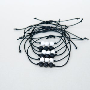 Black,White 3 Lava Bead String knotted Bracelet, Adjustable Bracelet, Black Adjustable Lava Bracelet, White Adjustable Lava bracelet