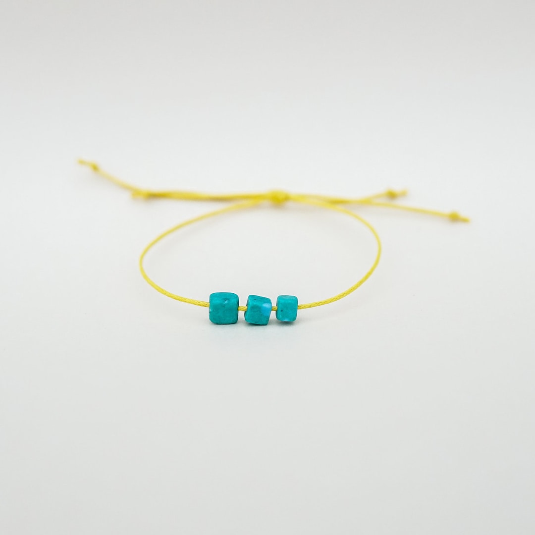 Yellow String Bracelet, Geometric Bracelet Square Shape Green Beads