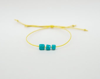 Yellow String Bracelet, Geometric Bracelet Square Shape Green Beads, Minimalism, Adjustable Yellow String Bracelet, Blue Clay Bracelet