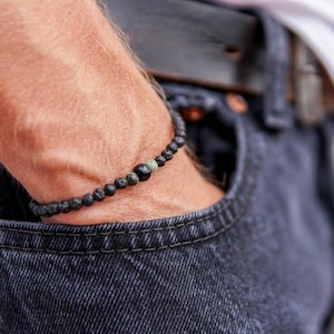 Herenhorlogearmband, minimalistische heren lavaarmband, onyx, turkoois, lava, strandzomerstijl, surfarmband met kralen van Canarische Eilanden