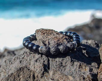 Handmade Women's Canary Lava Onyx Womens Bracelet, 8mm Bracelet made in Canarias Perfect Gift for Her, Quality lava Gemstone, Classic