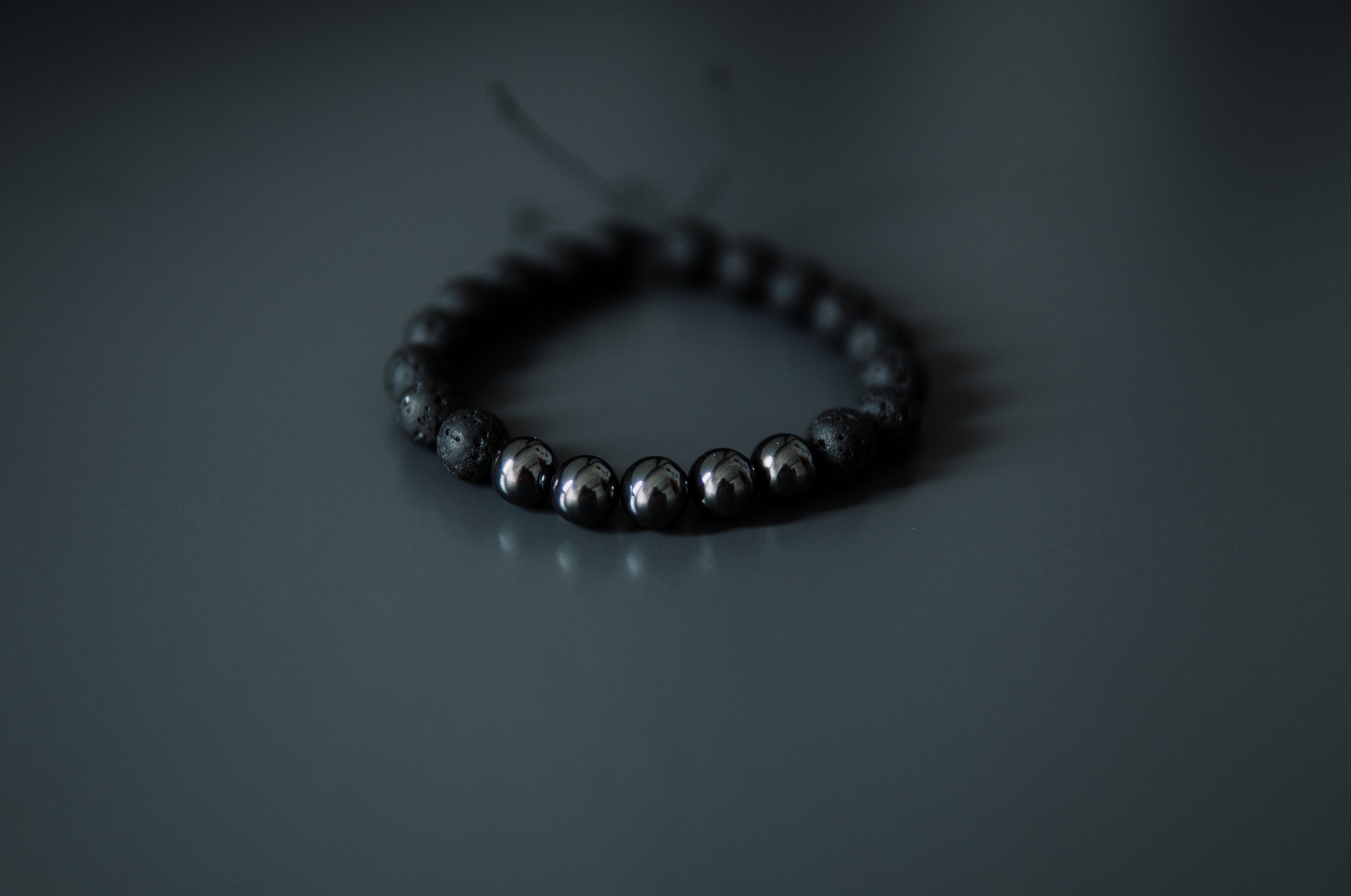 Hematite Stone Accent Para-aramid String Bracelet, Black Bracelet, Strong  String, Lava Bracelet, Durable Bracelet, Black Lava Bracelet 