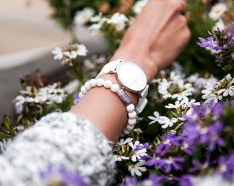 White Lava With Purple Stone Adjustable Bracelet, White Lava, Purple accent, Adjustable Bracelet, Design Diffuser Bracelet, Essential oils