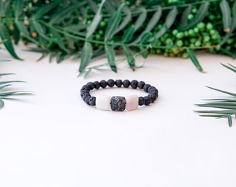 Natural Stone Bracelet Square Shape, Black Lava Bracelet, Canary Lava bracelet, 3 Stone Accent bracelet, Black lava Bracelet, Aroma Oil