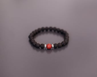 Lava Bracelet from Canary Islands,Natural Hand Made Black Lava with Red Jasper, Womens Bracelet, Womens Lava Bracelet Canary Bracelet