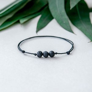 Lava String Bracelet, 3 Beads bracelet, Minimalism Bracelet, Canary Lava Simple Bracelet, Canary Bracelet, Lava on Black String, Simple Lava image 1