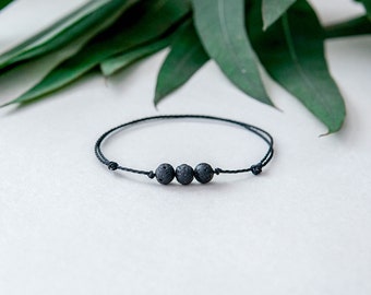 Lava String Bracelet, 3 Beads bracelet, Minimalism Bracelet, Canary Lava Simple Bracelet, Canary Bracelet, Lava on Black String, Simple Lava