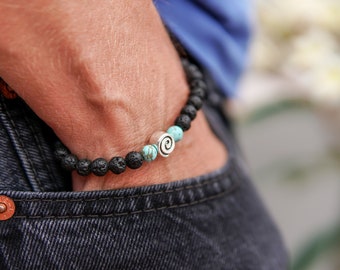 Canarie Lava Bracelet from Canary Islands, Pulsera volcán, Black and turquoise bracelet, Essential Diffuser, Lava Bracelet, Canary Lava,