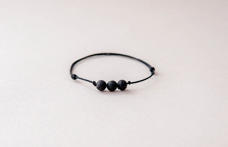 Lava String Bracelet, 3 Beads bracelet, Minimalism Bracelet, Canary Lava Simple Bracelet, Canary Bracelet, Lava on Black String, Simple Lava image 2