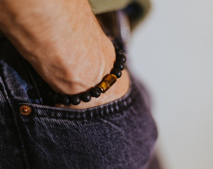 Men's Lava Bracelet With Tiger Eye Stone From Canarias, Tiger Eye and ...