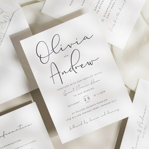 Black And White Wedding Invitation with Envelope Liners, Simple Wedding Invitation Set, Calligraphy Invites, Modern 'Olivia' SAMPLE