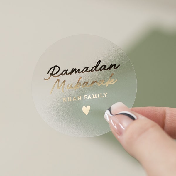 Eid Mubarak Sticker In Gold, Eid Ramadan, Foil Silver or Rose Gold, Simple Foil Mubarak Sticker, Gift Bag, Favour Bag Sticker, White Sticker