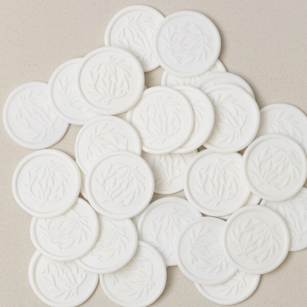 White 'Foliage' Self Adhesive Wax Seal Stickers for Wedding, Wax Seal Stamps, UK Envelope Wax Seal Stickers, Invitation Envelope Stickers