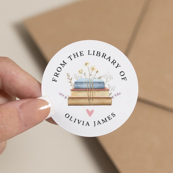 Flower Book Stickers, Personalised Stickers For Teacher, This book belongs to stickers, From The Library Of Label, Teacher Book Sticker 51mm