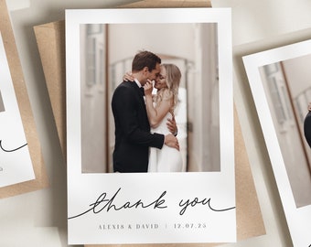 Minimalistische bruiloft dank u kaart, dank u kaarten met foto, gevouwen bruiloft dank u, dank u kaart, eenvoudige trouwkaart met foto