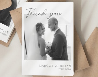 Black and White Wedding Thank You Card, Thank You Cards With Photo, Folded Wedding Thank You, Thank You Card, Simple Wedding Card With Photo