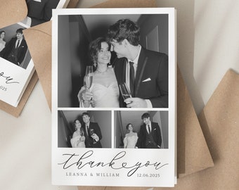 Carte de remerciement de mariage noir et blanc, cartes de remerciement avec photo, carte de remerciement de mariage pliée, carte de remerciement, carte de mariage simple avec photo