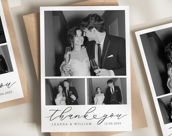 Carte de remerciement de mariage noir et blanc, cartes de remerciement avec photo, carte de remerciement de mariage pliée, carte de remerciement, carte de mariage simple avec photo