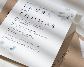 Wedding Invitations, Eucalyptus Wedding Invitation Set with Envelopes, Rustic Greenery Wedding Invitation Suite with RSVP 'Laura' SAMPLE