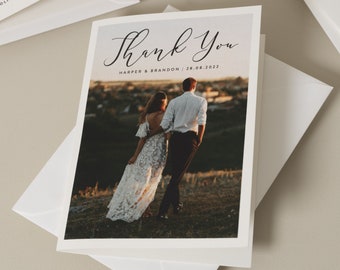 Dreamy Photo Wedding Thank You Cards, Simple Thank You Card, Wedding Thank You Cards With Photo, Thank You With Envelopes 'Harper'