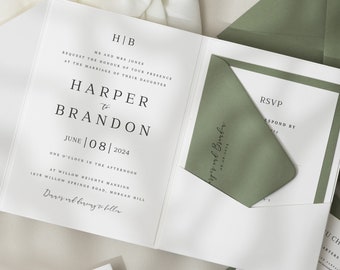 Simple Wedding Invitations, Modern Wedding Invite Suite, Sage Wedding Invitation, Greenery Wedding Stationery 'Harper' SAMPLE