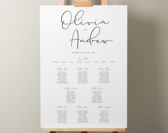 Modern Wedding Table Plan, Personalised Seating Plan, Find Your Seat Sign, Minimalist Plan, Modern Wedding Décor A1 'Olivia'