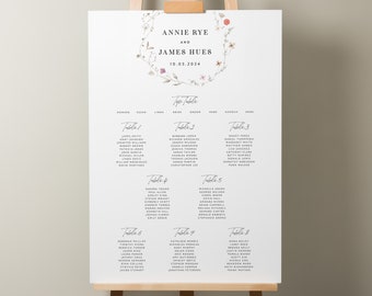 Floral Seating Plan, Wildflower Table Plan, Personalised Wedding Table Plan, Find Your Seat Sign, Floral Wreath Wedding Decor 'Annie'