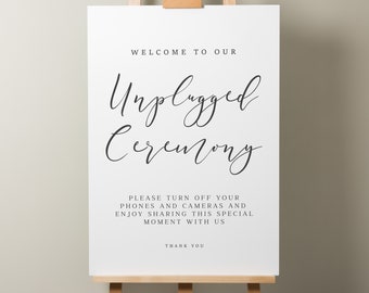 Elegant Modern Wedding Unplugged Ceremony Welcome Sign, Simple Wedding Sign, Minimalistic Wedding Welcome Sign, Wedding Stationery 'Harper'