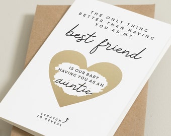 Tarjeta de revelación de embarazo para rascar para Bestie, tarjeta de anuncio de embarazo para mejor amiga, ascendida a tía, tarjeta de anuncio de bebé sorpresa