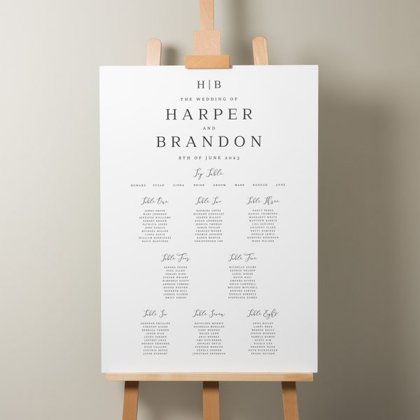 Modern Wedding Table Plan, Personalised Seating Plan, Simple Table Plan, Modern Simple Find Your Seat Sign, Wedding Décor A1 'Harper'