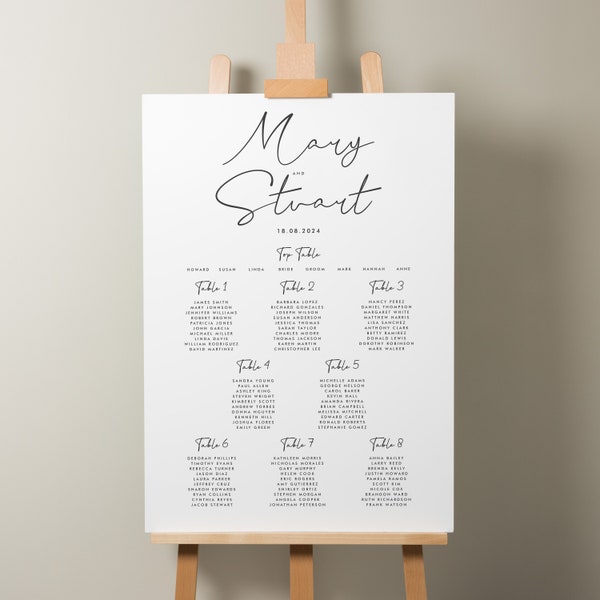 Elegant Wedding Find Your Seat Sign, Simple Wedding Table Plan, Personalised Modern Seating Plan, Wedding Reception Decor 'Mary'