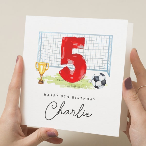 Carte d'anniversaire football, carte personnalisée 5e anniversaire, carte cinquième anniversaire pour fils, pour neveu, carte 5e anniversaire pour petit-fils