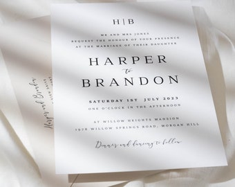 Simple Elegant White Wedding Invitation Set, Stylish Wedding Invite Suite with RSVP and Menu Card, Luxury Wedding Invitation 'Harper' SAMPLE