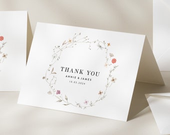 Wildflower Wedding Thank You Card With Envelopes, Floral Wedding Thank You Card, Wedding Guest Thank You Card, Simple Thank You Card 'Annie'