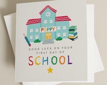 First Day Of School Greeting Card, New School Good Luck, Personalised Back To School Card, School & Nursery Good Luck Prop