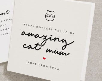 Happy Mothers Day To My Amazing Cat Mum, Mothers Day Card Cat, Cat Mothers Day Card Funny, Mothers Day Animal Card, Cute Card MD070