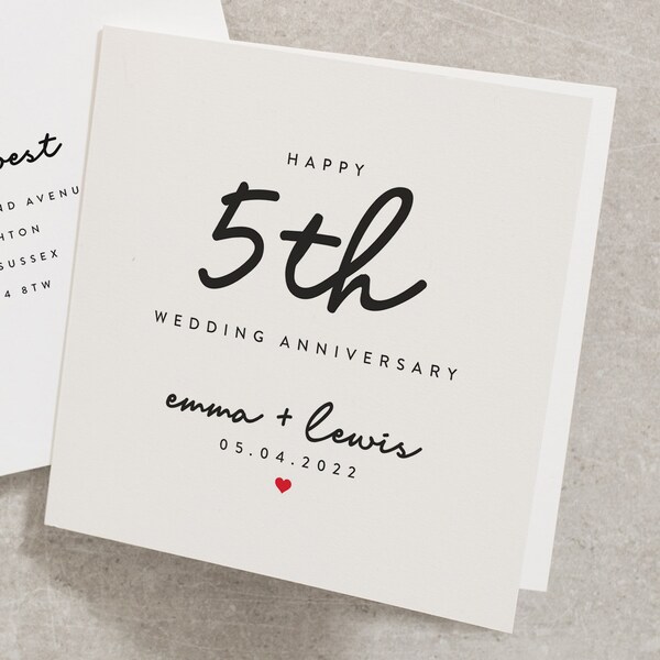 Wedding Anniversary Card For Friends, Happy 5th Wedding Anniversary Card For Happy Couple, Family 5th Wedding Anniversary Card AN113