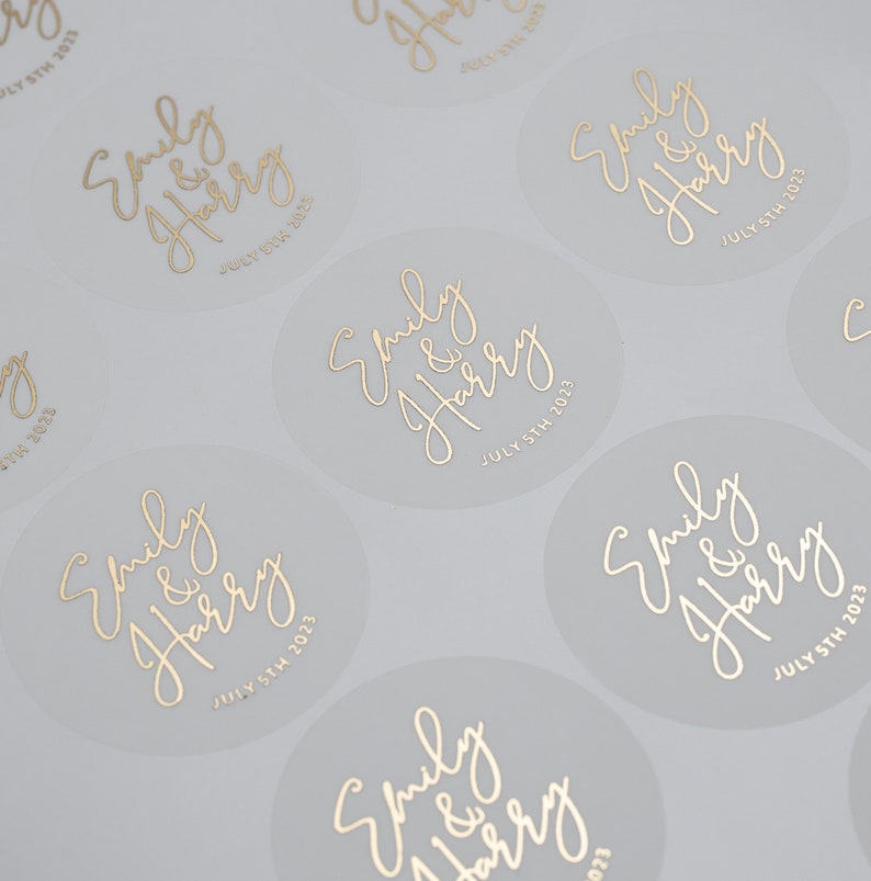 Script Wedding Stickers With Foil, Personalised, Any Name, Wedding Favour Stickers, Envelope Seals With Foil, Gold, Rose Gold, 51mm ST031 image 2