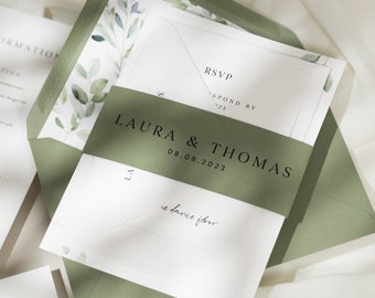 Sage Green Wedding Invitation Set, Eucalyptus Wedding Invite, Greenery Wedding Invitation Suite, Simple Invitations, Modern 'Laura' SAMPLE