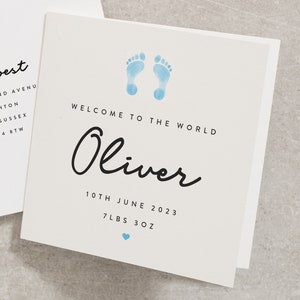 Personalised New Baby Boy Card, It's a Boy Card, Welcome To The World Card, Blue Baby Boy Footprints Card, New Born Baby Card NB023