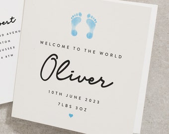 It's a Boy Card Blue Baby Boy Footprints Card New Born Baby Card NB023 Personalised New Baby Boy Card Welcome To The World Card