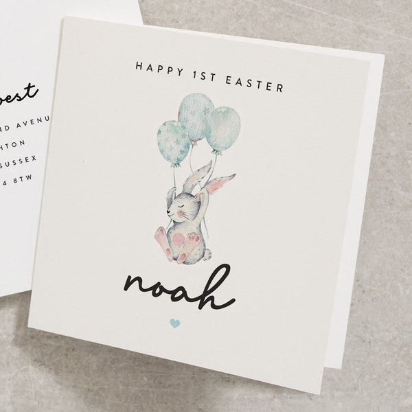 Carte de Pâques pour bébé, première carte de Pâques, joyeuses 1ères Pâques, cartes de Pâques de lapin, pour garçon, carte de bébé garçon, première carte de Pâques pour fils EC002
