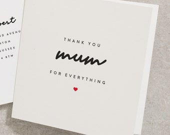 Special Mum Thank You Card, Cute Mothers Day Card, Best Mum Card, Mom Card, Card For Mum Thank You, Mum Card From Son, From Daughter TY049