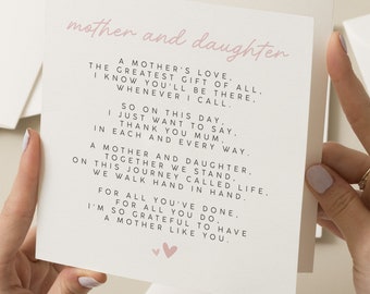 Mothers Day Card From Daughter, Mother's Day Poem Card, The Love Between Mother And Daughter Lasts Forever, Mothers Daughter Poem, Mum Gift
