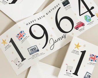 Personalised 60th Birthday Card, Happy 60th Birthday Gift, 60th Milestone Card, Gift For Him, Born In 1964, Birthday Card For Him