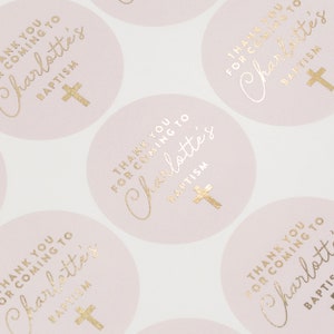Personalised Christening Stickers, Foiled Christening/Baptism Stickers, Naming Ceremony Labels, Pink Stickers, Custom Baptism Stickers